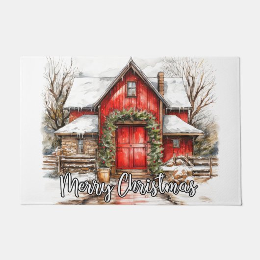 Prettig Kerstmis Landelijke Boerderij Deurmat (Voorkant)