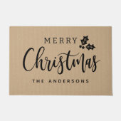 Prettig Kerstmis Landelijke Bruine Script Familien Deurmat (Voorkant)