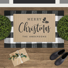 Prettig Kerstmis Landelijke Bruine Script Familien Deurmat
