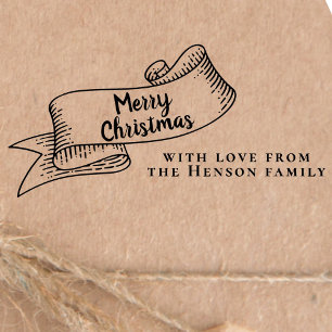 Prettig Kerstmis Landelijke Lint Familie Groet Rubberstempel