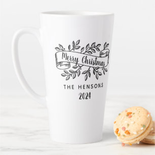 Prettig Kerstmis Landelijke Lint Familienaam Latte Mok