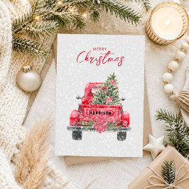 Prettig Kerstmis Landelijke Rode Truck Plat Kerstk Feestdagenkaart