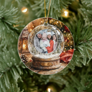 Prettig Kerstmis Landelijke Sneeuwbol Fotobord Keramisch Ornament