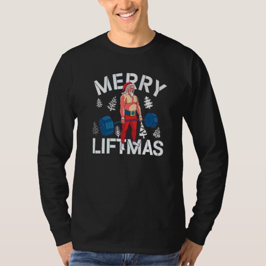 Prettig Kerstmis Liften Kerst Bodybuilder Gym Work T-shirt (Voorkant)