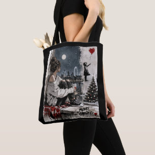 Prettig Kerstmis Londen Nacht Silhouet Boodschappe Tote Bag