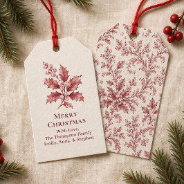 Prettig Kerstmis Loofwerk Rode Bessen Vakantie Cadeaulabel
