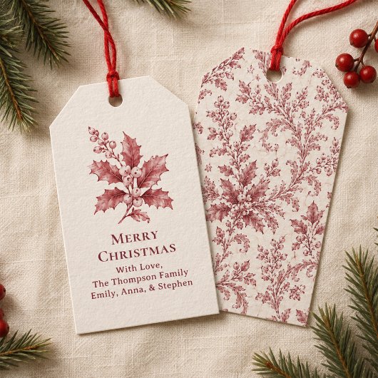 Prettig Kerstmis Loofwerk Rode Bessen Vakantie Cadeaulabel