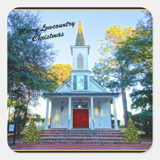 Prettig Kerstmis Lowcountry Chapel Palmetto Bluff Vierkante Sticker (Voorkant)
