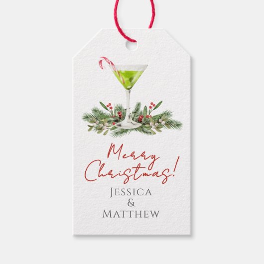 Prettig Kerstmis Martini en Misteletoe Koppels Cadeaulabel (Voorkant)