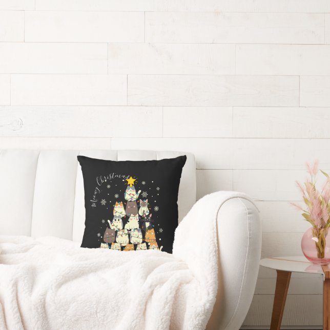 Prettig Kerstmis Meowy Kerstmis Kattenboom Kussen (Bank)