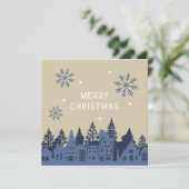 Prettig Kerstmis Mod Village Blue Feestdagenkaart (Staand voorkant)