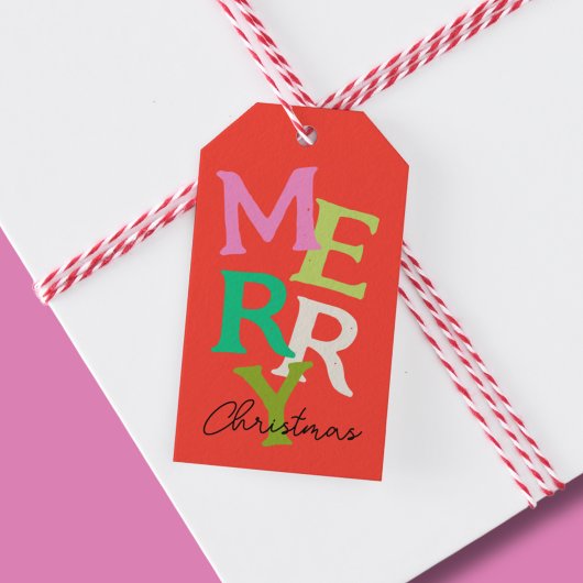 Prettig Kerstmis Modern Helder Vakantie Cadeaulabel