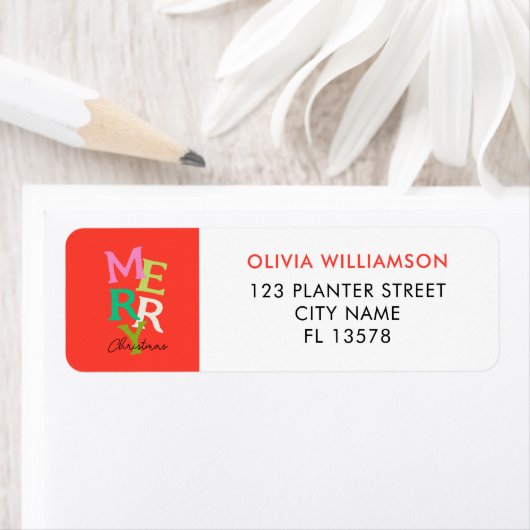 Prettig Kerstmis Modern Helder Vakantie Etiket (Insitu)