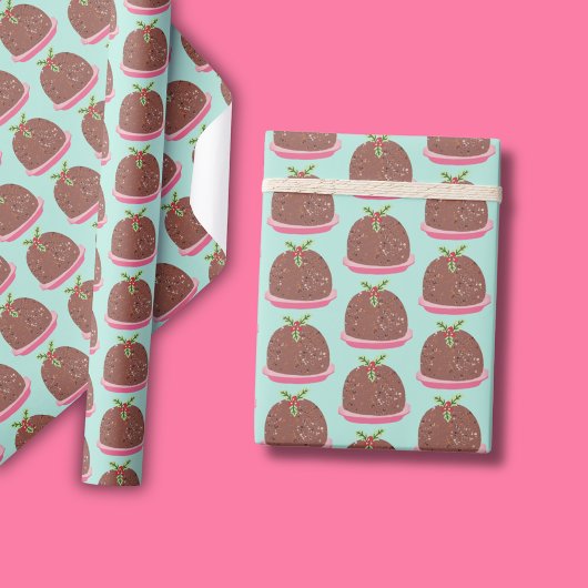 Prettig Kerstmis Modern Pudding Illustratie Cadeaupapier