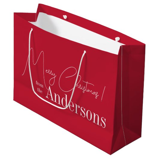 Prettig Kerstmis Modern Rood Groot Cadeauzakje (Voorkant Gekanteld)