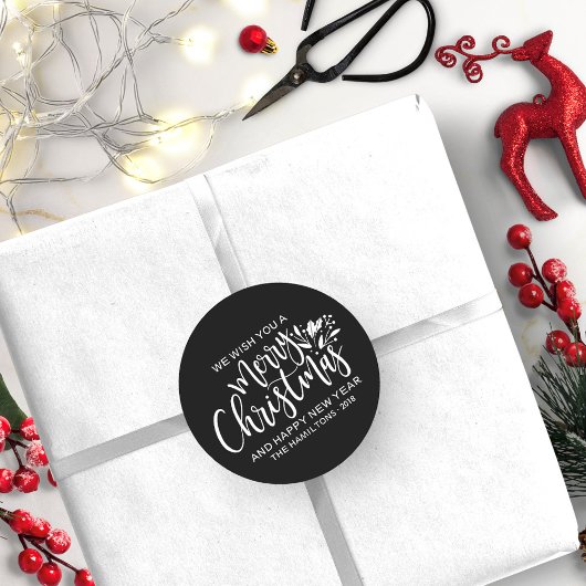 Prettig Kerstmis Modern Zwart Wit Ronde Sticker