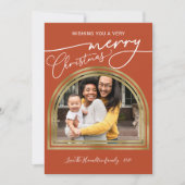 Prettig Kerstmis Moderne Calligraphy Boog Frame Ho Feestdagenkaart (Voorkant)