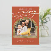 Prettig Kerstmis Moderne Calligraphy Boog Frame Ho Feestdagenkaart (Staand voorkant)