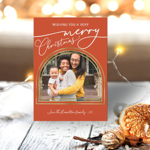 Prettig Kerstmis Moderne Calligraphy Boog Frame Ho Feestdagenkaart