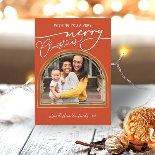Prettig Kerstmis Moderne Calligraphy Boog Frame Ho Feestdagenkaart