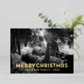 Prettig Kerstmis Moderne Eenvoudige Typografie Folie Feestdagenkaart (Staand Voorkant)