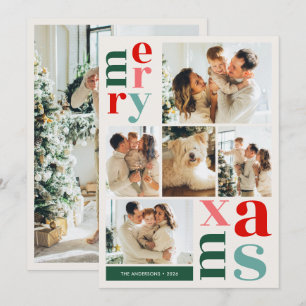 Prettig Kerstmis Moderne Multi-Foto Collage Famili Feestdagenkaart
