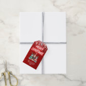 Prettig Kerstmis Moderne Rode Moppige Katten Cadeaulabel (Met Touw)