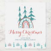 Prettig Kerstmis Moderne Vakantie Regenboog Bomen  Wijn Etiket (Enkel label)