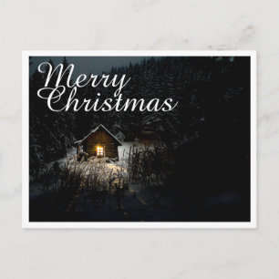 Prettig Kerstmis Mystieke Blokhut Diepe Bossen Briefkaart