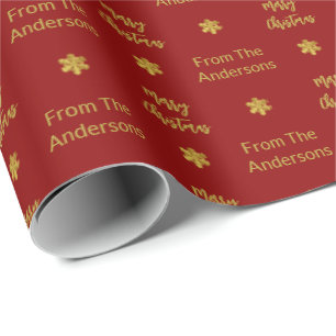 Prettig Kerstmis Naam Donkerrood & Goud Sneeuwvlok Cadeaupapier
