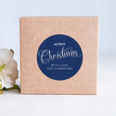 Prettig Kerstmis Navy Blauw Schrift Aangepast Ronde Sticker