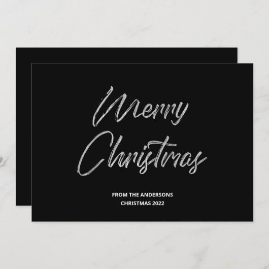 Prettig Kerstmis Nep Zilver Folie en Zwart Feestdagenkaart (Voorkant / Achterkant)