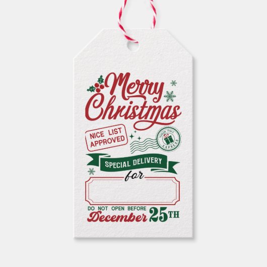 Prettig Kerstmis Nice List Goedgekeurd Cadeaulabel (Voorkant)