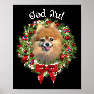 Prettig Kerstmis Noorse Pomeranian hond Kerstkrans Poster