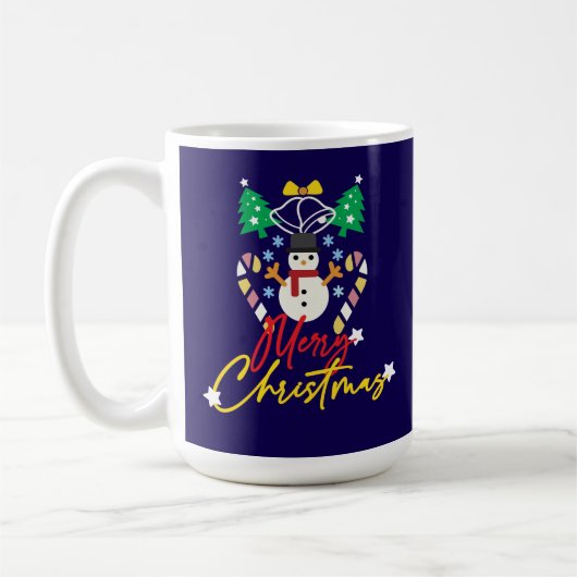Prettig Kerstmis-ontwerp met bel, bomen  Koffiemok (Links)
