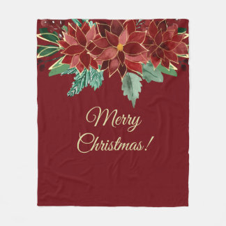 Prettig Kerstmis Poinsettia Fleece Deken