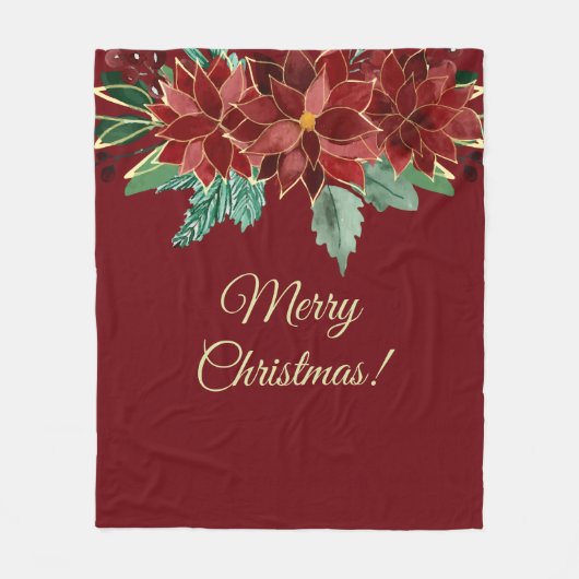 Prettig Kerstmis Poinsettia Fleece Deken (Voorkant)