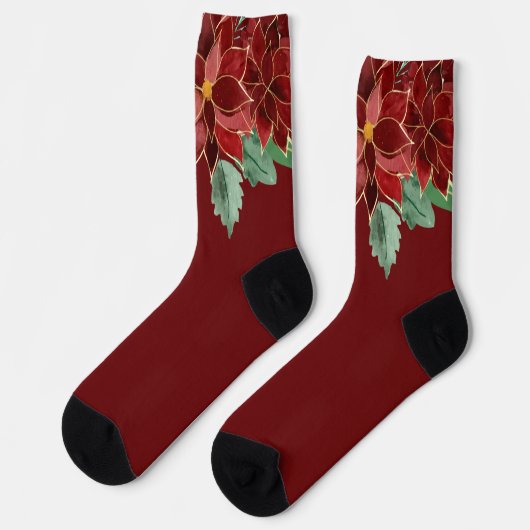 Prettig Kerstmis Poinsettia Sokken (Links)