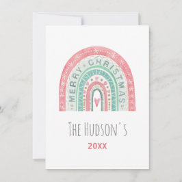 Prettig Kerstmis Regenboog FAMILIE NAAM Watercolor Feestdagenkaart