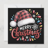 Prettig Kerstmis Rendier Kerst Familie Rood Geruit Feestdagenkaart (Voorkant)