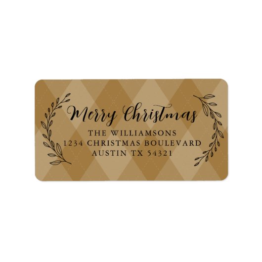 Prettig Kerstmis Retouradres Bladgoud Argyle Etiket (Voorkant)