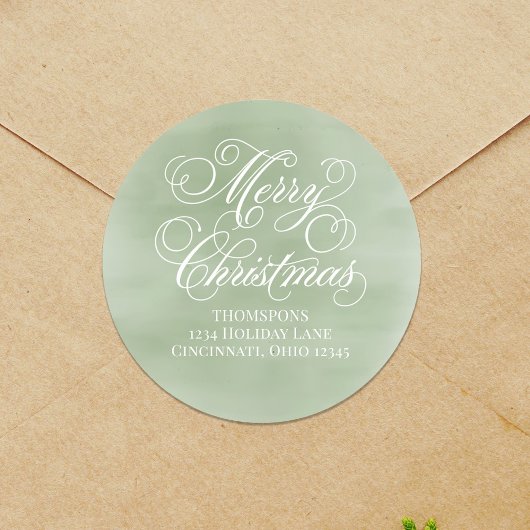 Prettig Kerstmis Retouradres Groen Schrift Ronde Sticker