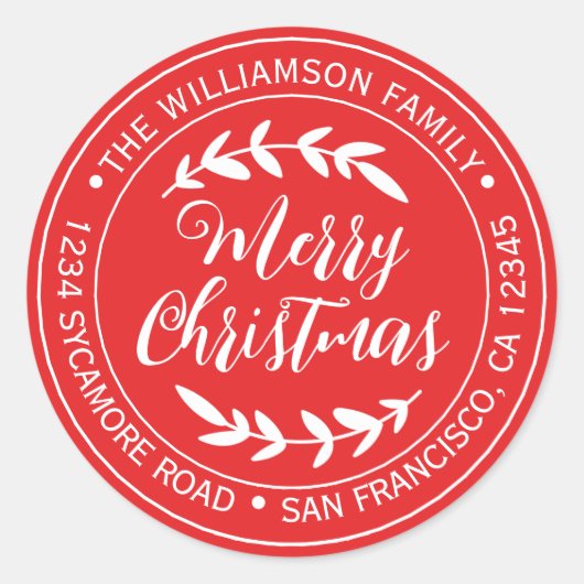 Prettig Kerstmis Retouradres Helderrood Ronde Sticker (Voorkant)