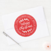 Prettig Kerstmis Retouradres Helderrood Ronde Sticker (Envelop)