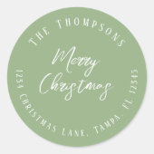 Prettig Kerstmis Retouradres Script Minimalistisch Ronde Sticker (Voorkant)