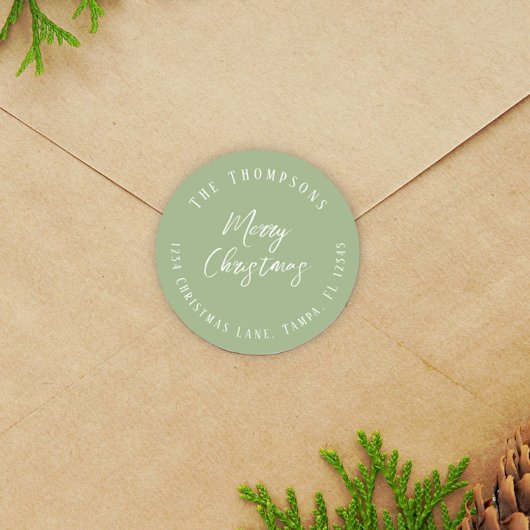 Prettig Kerstmis Retouradres Script Minimalistisch Ronde Sticker