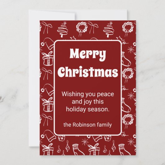 Prettig Kerstmis Retro Doodles Burgundy Feestdagenkaart (Voorkant)