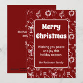 Prettig Kerstmis Retro Doodles Burgundy Feestdagenkaart (Voorkant / Achterkant)