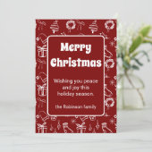 Prettig Kerstmis Retro Doodles Burgundy Feestdagenkaart (Staand voorkant)