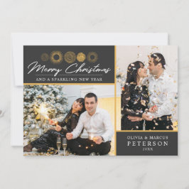 Prettig Kerstmis Retro Gouden Uitbarsting Foto Gro Feestdagenkaart